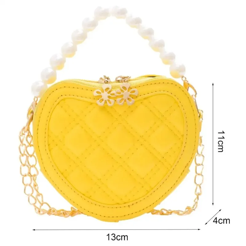 Mini sac messager initié avec poignée en perles pour filles, portefeuille princesse, porte-monnaie, sacs à main mignons, sacs à bandoulière en forme de cœur pour enfants