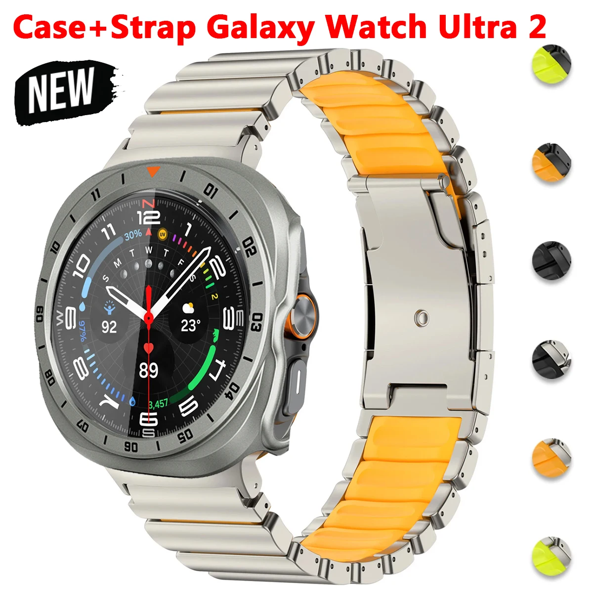 Strap+Case+Glass for Samsung Galaxy Watch Ultra 2 Titanium Band Tempered Glass Screen Protector PC Case Galaxy Watch Ultra 2026