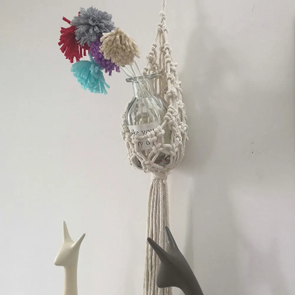 

Handmade Cotton Rope Basket Bohemian Wall Hanging Planter Indoor Outdoor Decor Pendant Flower Pot Balcony Garden