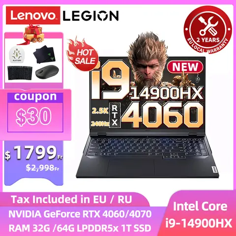 Lenovo Legion Y9000P 2024 E-sports Gaming Laptop Intel Core i9-14900HX RTX 4060/RTX 4090 16 inch 2.5K 240Hz Game Notebook PC