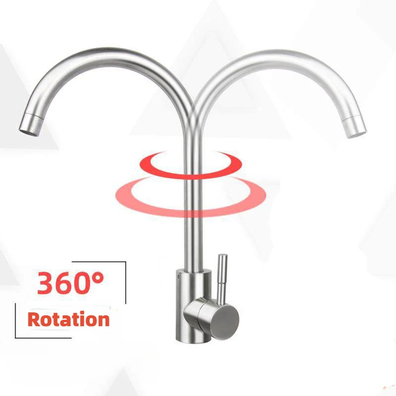 Kitchen 304 Stainless Steel Faucet Hot and Cold Water Mixer Household Single Handle Brushed Rotatable Sink Tap