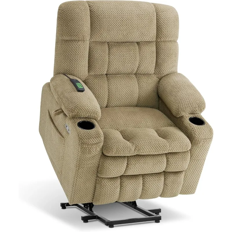 Small Dual Motor Power Lift Recliner Chair Sofa with Massage and Heat for Elderly People Petite, Infinite Position, USB Ports