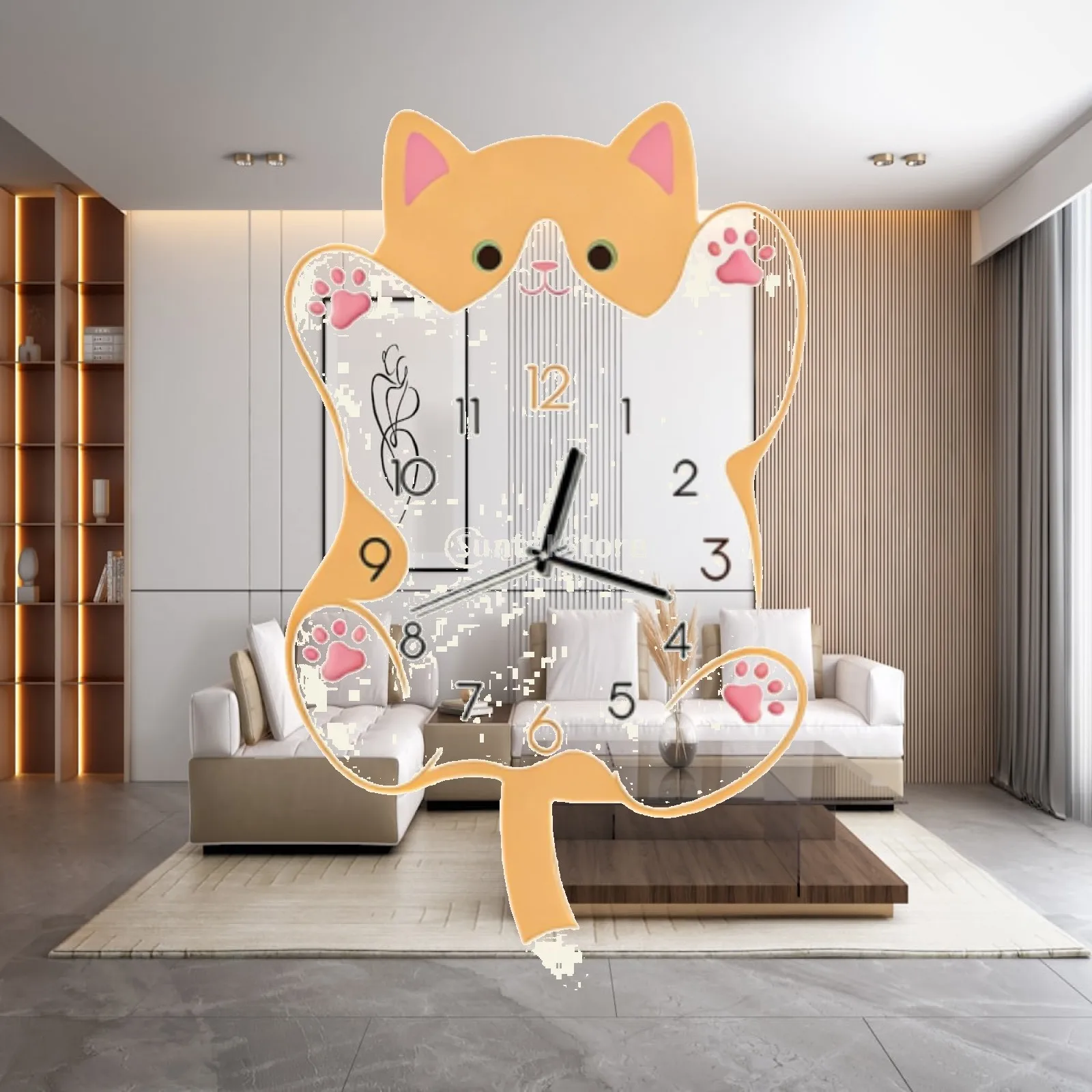 Cat Wall Clock Home Decor, Funny Ornament, Wall Decoration, with Wagging Tail Decorative Clock Creative for Kitchen, Kids Room