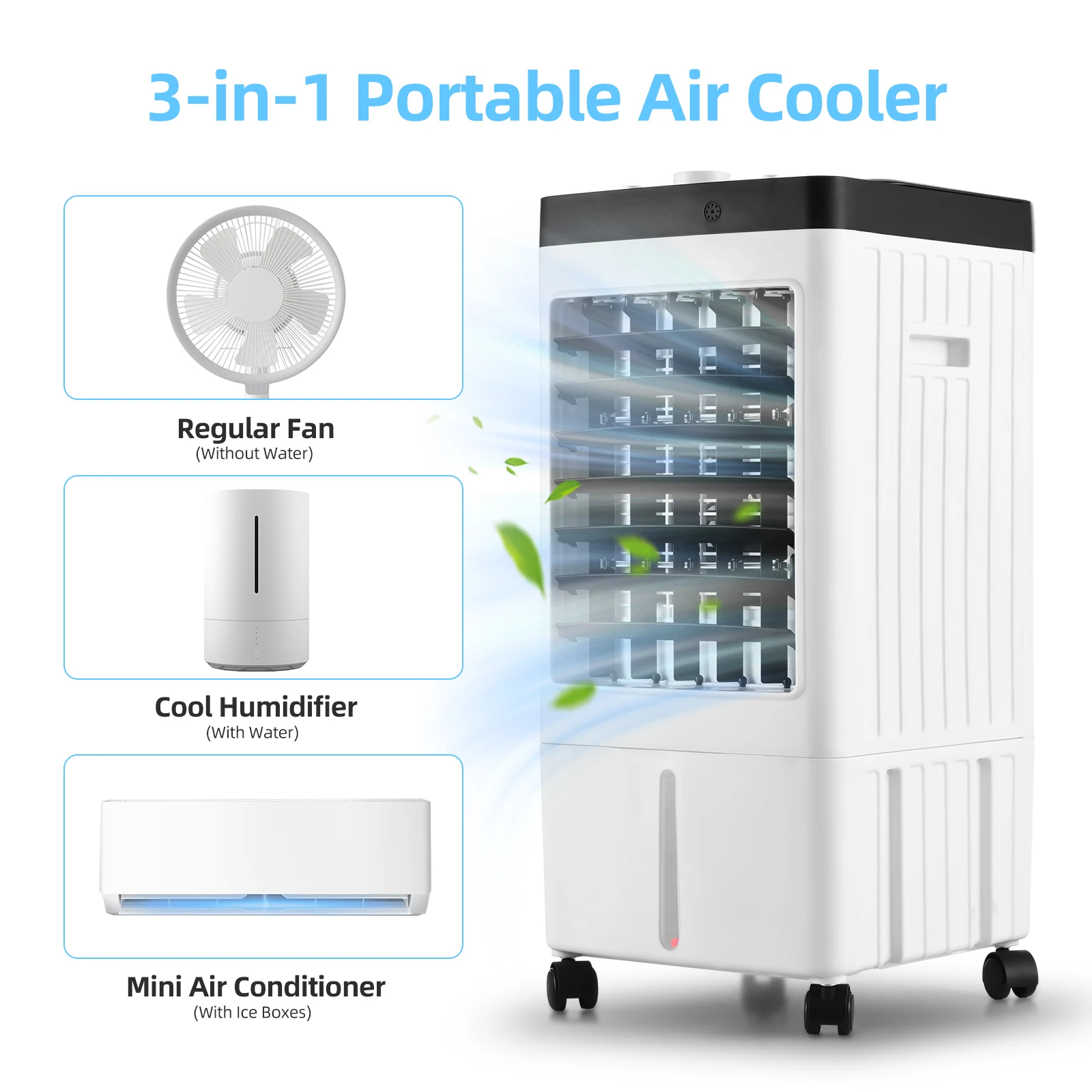 Portable Cold Air Conditioner Evaporative Air Cooler 3 Wind Speeds Air Conditioning Fan Humidifier for Home Room