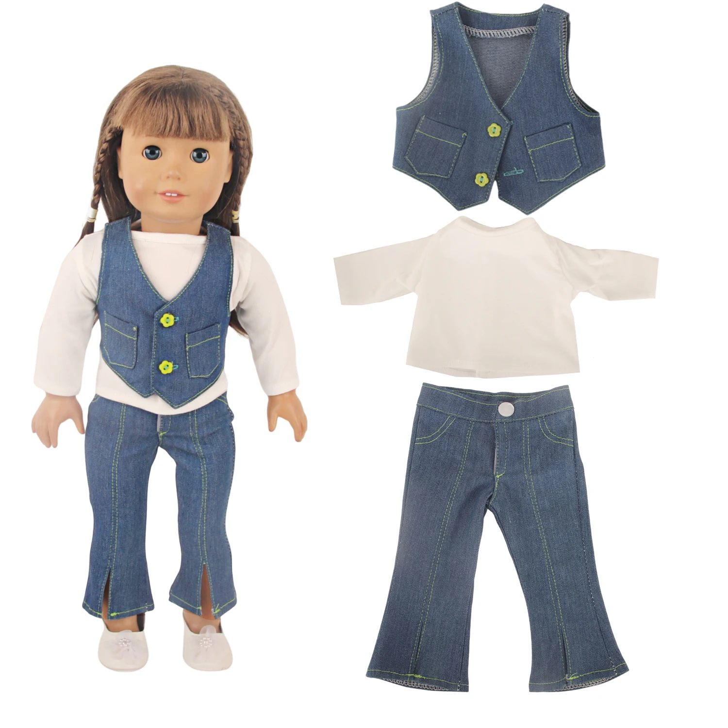 Réedcolor-Survêtement en denim pour bébé nouveau-né, costume et chemise, combinaisons, robe Nairobi orn, jouet de poupées américaines et OG Girl, 43cm, 18 po