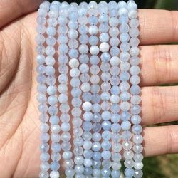 Natural Faceted Aquamarines Round Loose Spacer Stone Beads For Jewelry Making Bracelet Handmade 2 3 4mm