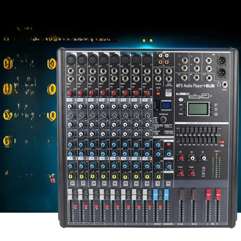 

Professional mixer 8-way, 12-way 99 effects, four-group stage meeting, wedding project, performance equipment