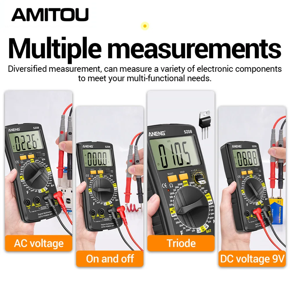 AMITOU SZ08 multímetro Digital profesional, Detector de voltaje sin contacto, medidor de corriente CA/CC, herramienta de prueba eléctrica para electricista