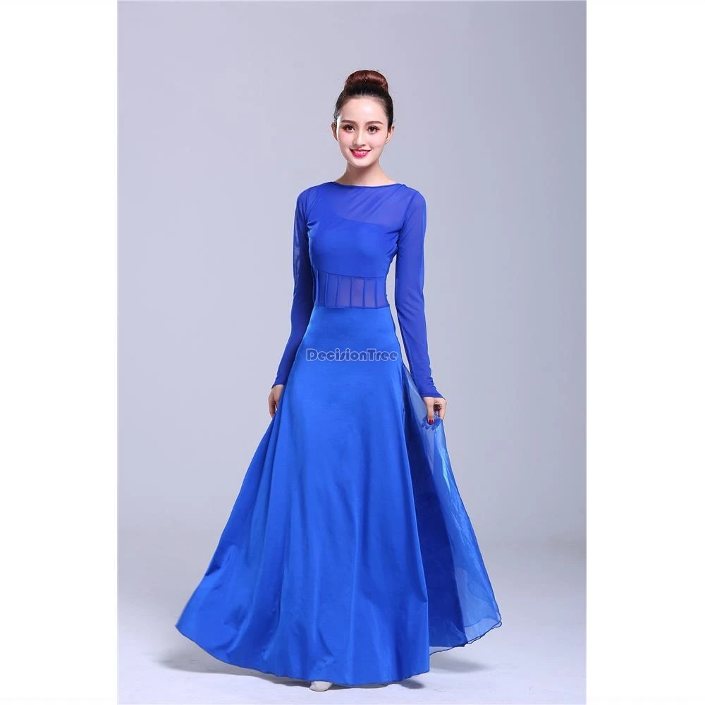 2024 new women modern dancer classical dance performance costume training dress elegant style long sleeve big hemline dress w796