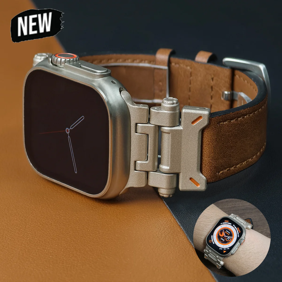 Leather Band for Apple Watch Ultra 2 49mm Men Watchband Strap Correa Bracelet for IWatch series 9 7 8 6 5 4 Se 3 45mm 44mm 42mm