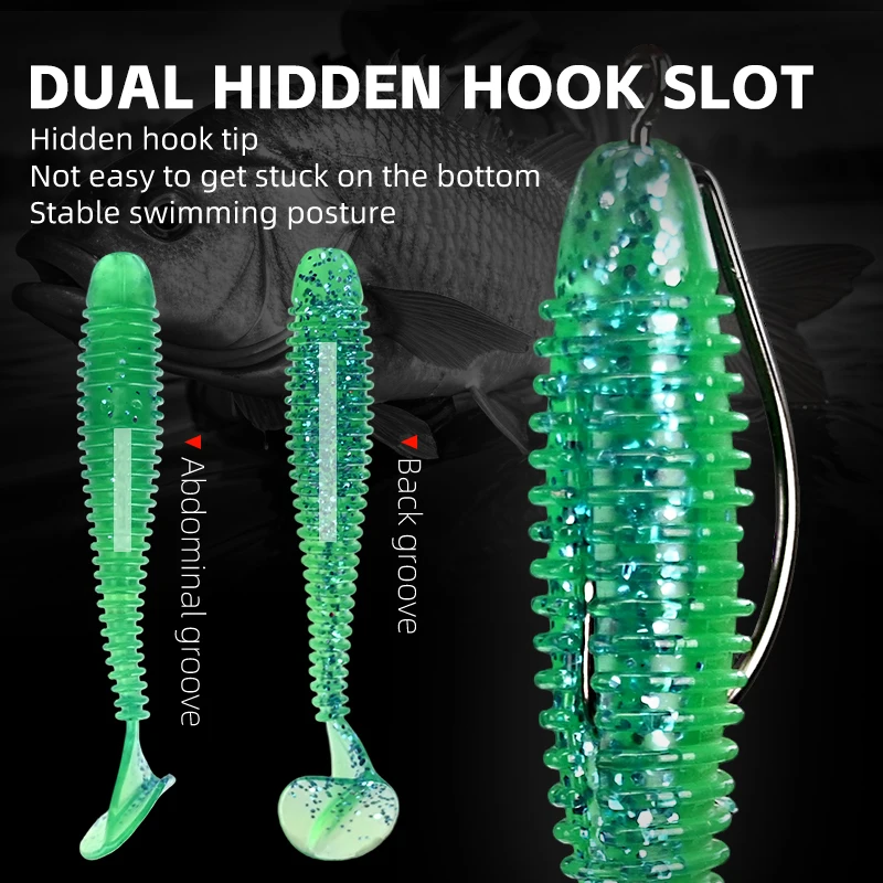MEREDITH Fishing Lure Swimbait 75mm 85mm 10pcs Soft T Tail Fishing Lures Duck-Webbed Paddle for Bass Pike Freshwater Seawater