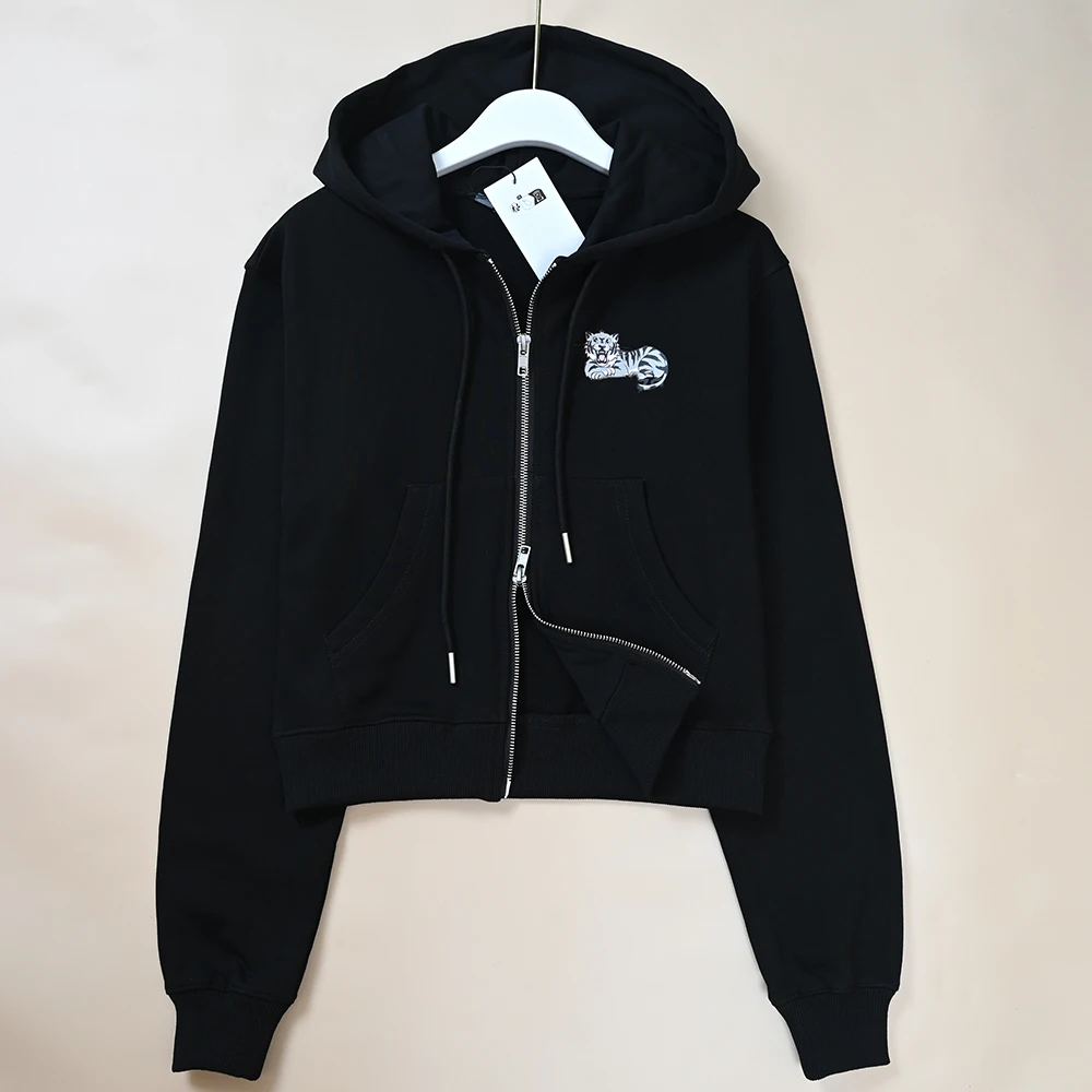 

Новый осенний женский хлопковый кардиган с капюшоном, толстовка с тигровым узором, повседневный свободный крой, длинная застежка-молния