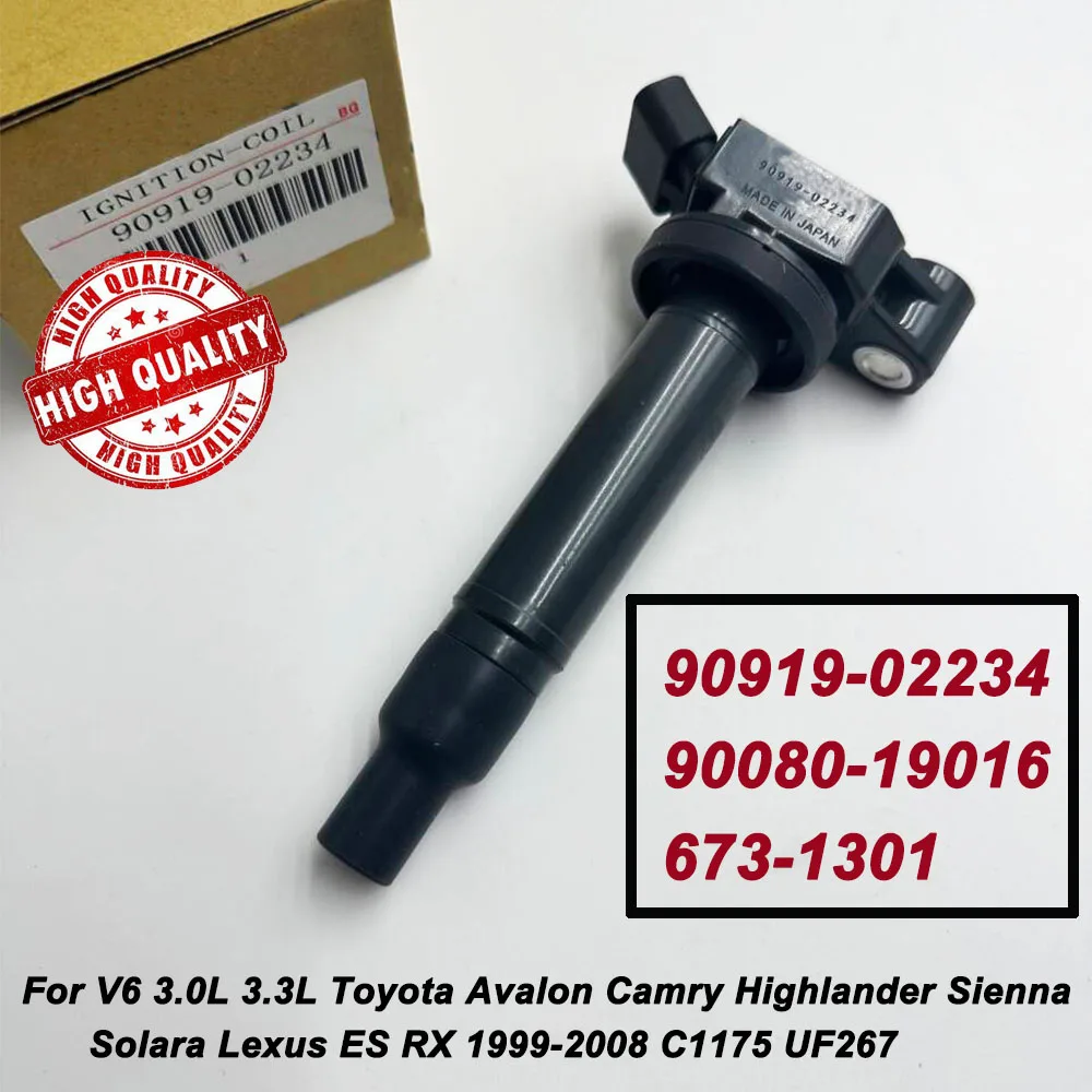 New 90919-02234 Ignition Coil for V6 Toyota Avalon Camry Highlander Sienna Solara Lexus ES RX 1999-2008 90080-19016 C1175 UF267