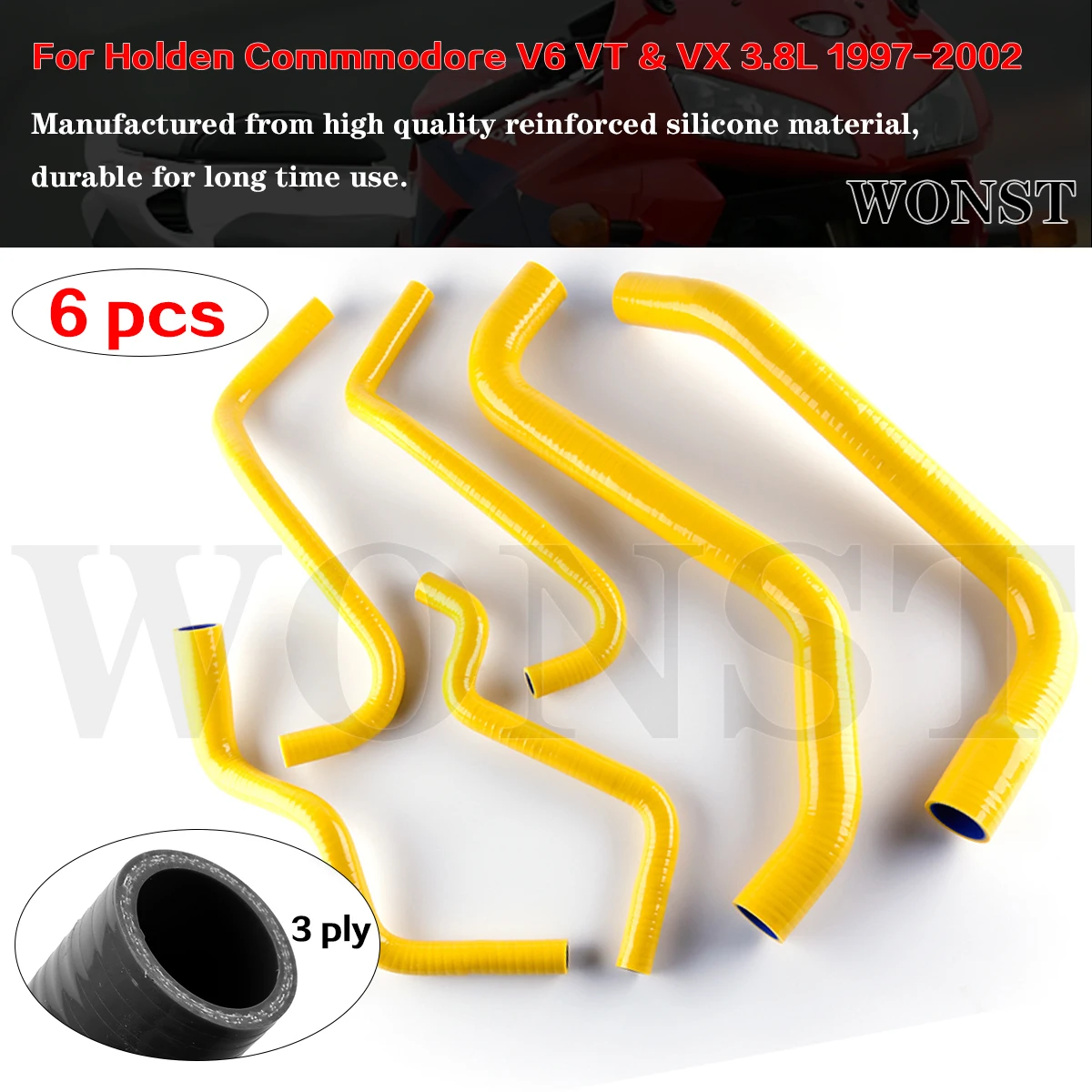 

6pcs Yellow For 1997 - 2002 Holden Commmodore V6 VT VX 3.8L Silicone Radiator Coolant Hose 1998 1999 2000 2001