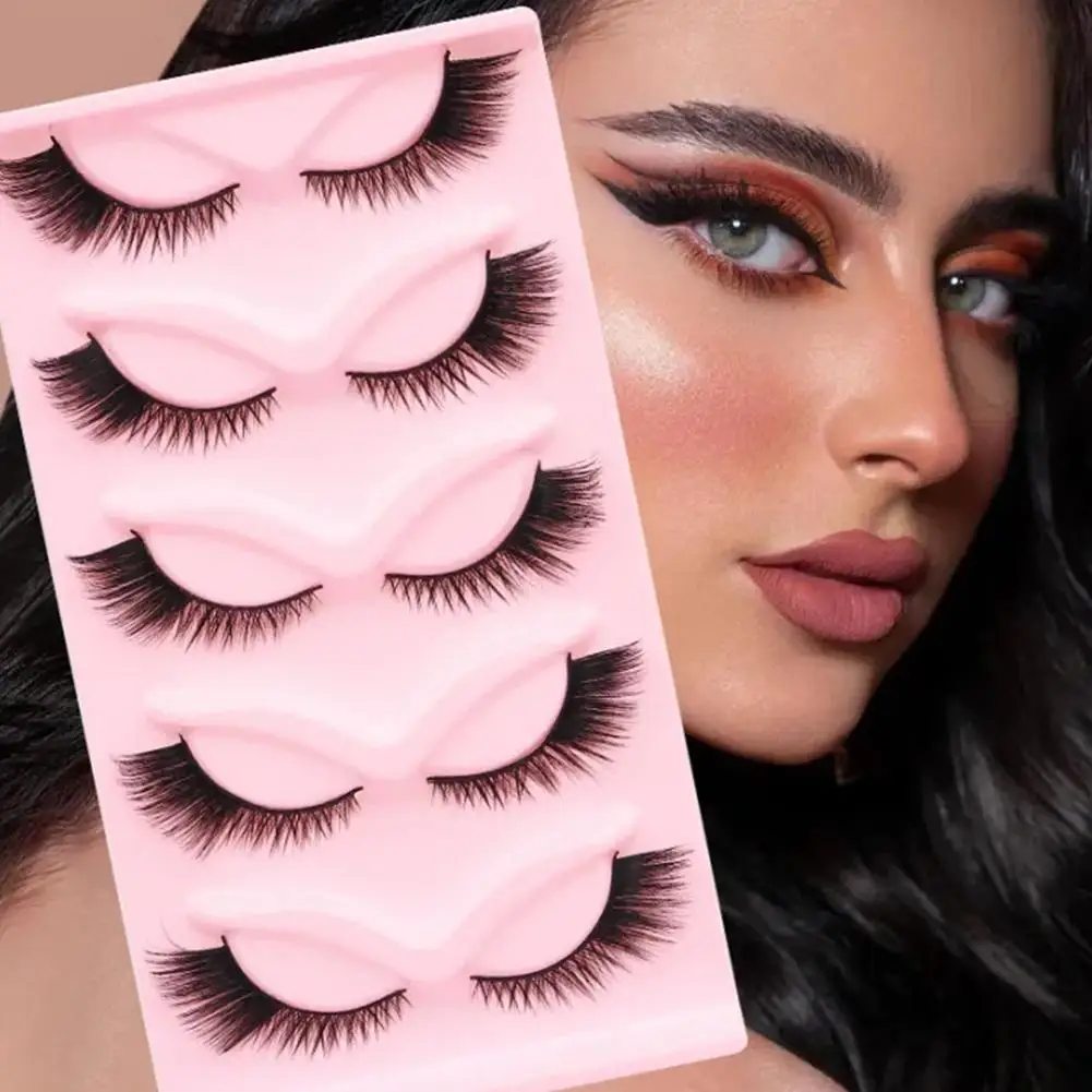 ดูธรรมชาติ Cat-Eye Lashes Wispy ขนตาปลอม 5 คู่หนา Cat Eye Lashes แต่งหน้า Mink Faux Lashes Eyelash EXTENSION