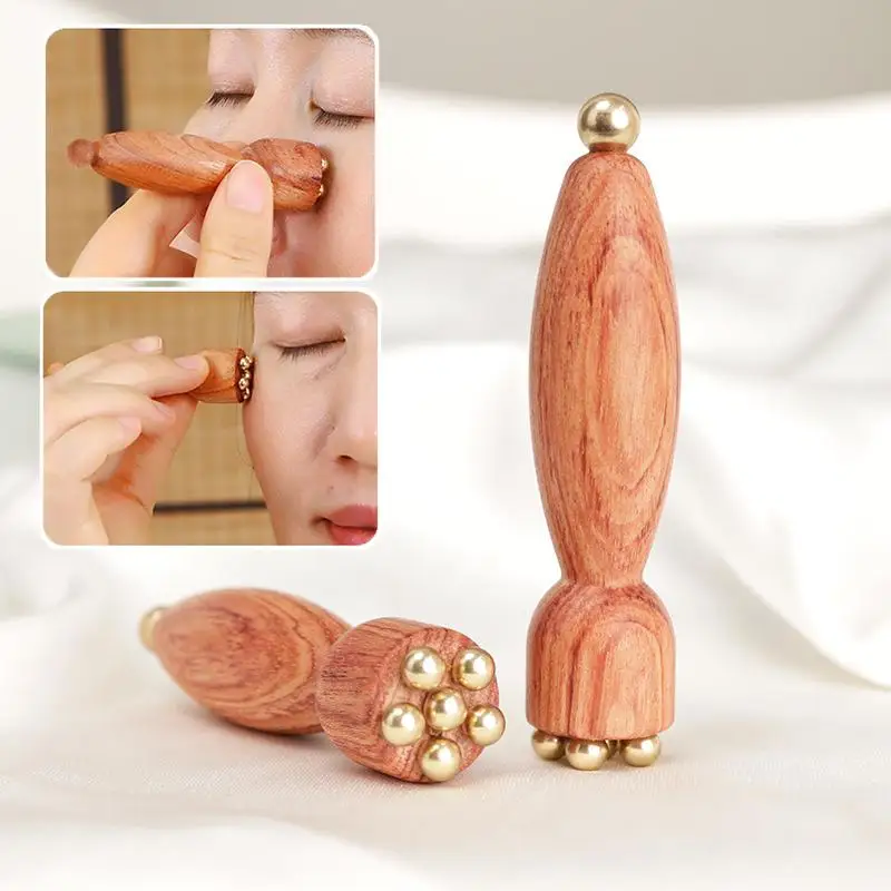 

Lotus Seedpod Beauty Professional Brass & Rosewood Facial Gua Sha Tool Eye Relaxation Spot Meridians Acupoint Massage Handheld
