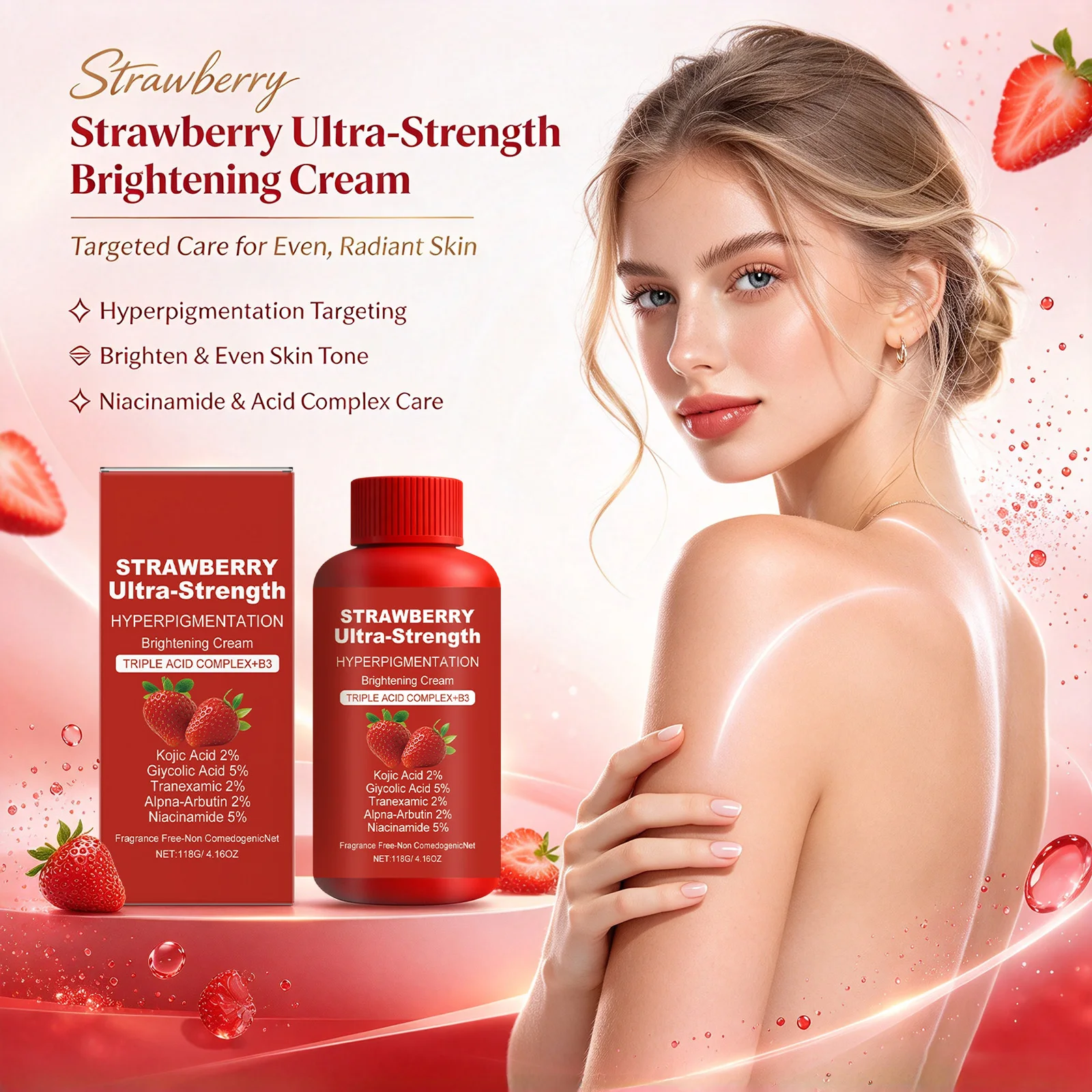 Strawberry Body Cream Long Lasting Moisturizing Brighten Skin Tone Relieve Dry Skin Smoothing Skin Refreshing Delicate Body Care