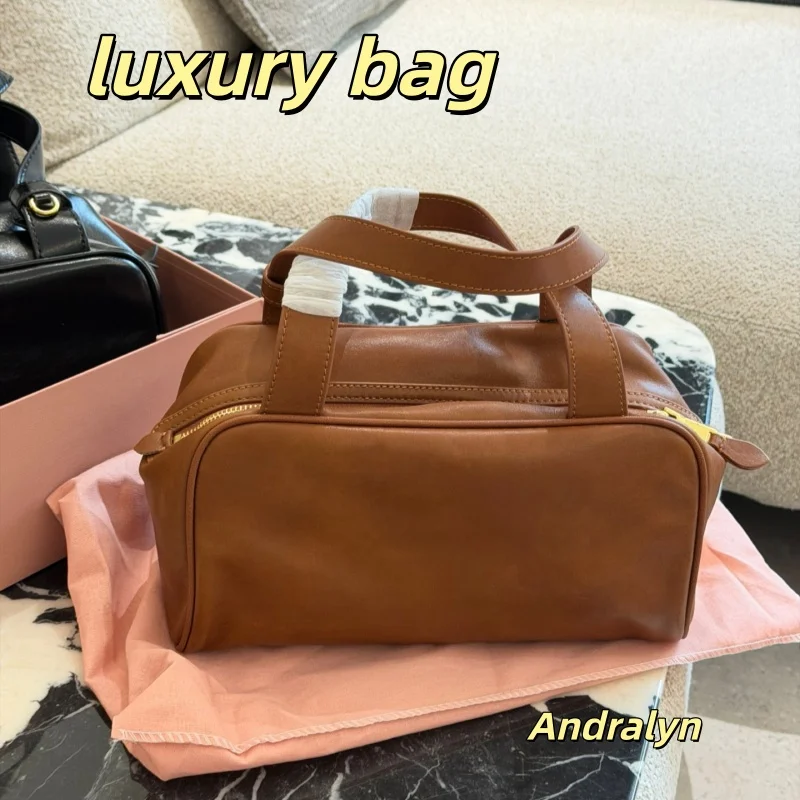 

High quality real leather new winter bags Joker retro bowling bag simple pillow bag underarm crossbody handbag women's bag