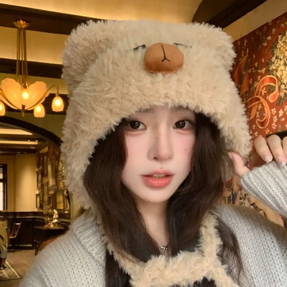 

Sweet Cartoon Capybara Pullover Hat Kawaii Thickened Woolen Hat Solid Color Elastic Warm Cap Girls