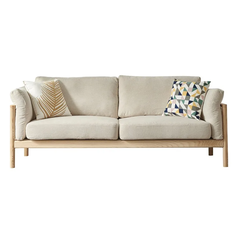 Japanese-style solid wood fabric sofa, modern simple Nordic style multi-person removable and washable design