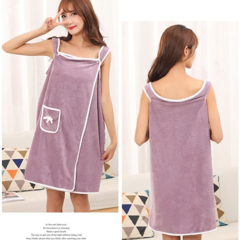 Coral Fleece Wearable Bath Towel Female Adult Strapless Camisole Shower Skirt Soft and Absorbent Bath Towel Women's Bathrobe