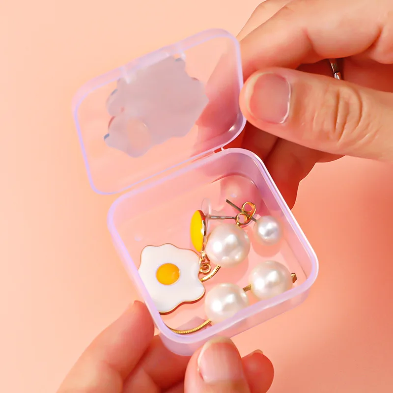 Kawaii Cartoon Transparent Jewelry Box Small Fresh Girl Cute Stationery Sticker Storage Box Mini Portable Jewelry Box