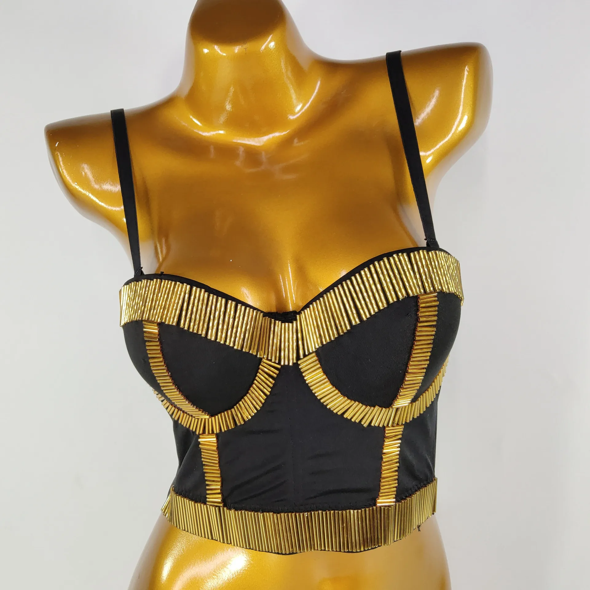 New Europe And The United States Wind Gold Tube Beaded Halter Undershirt Nightclub Bungee Light Corset