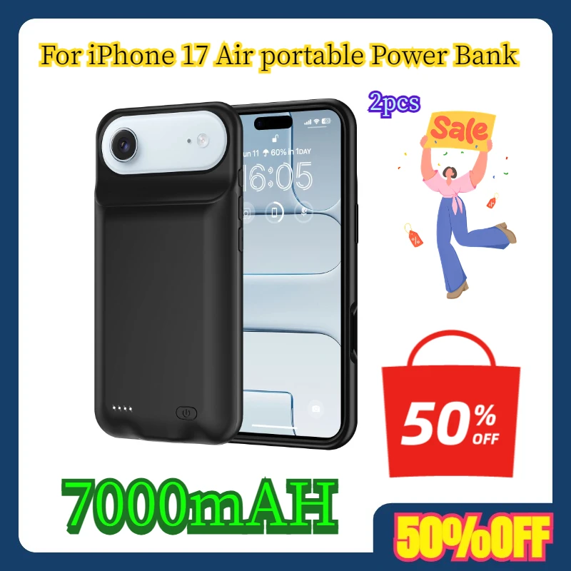

2pcs For iPhone 17 Air portable Power Bank Charging Power Case bateria externa smart Battery Charger Case