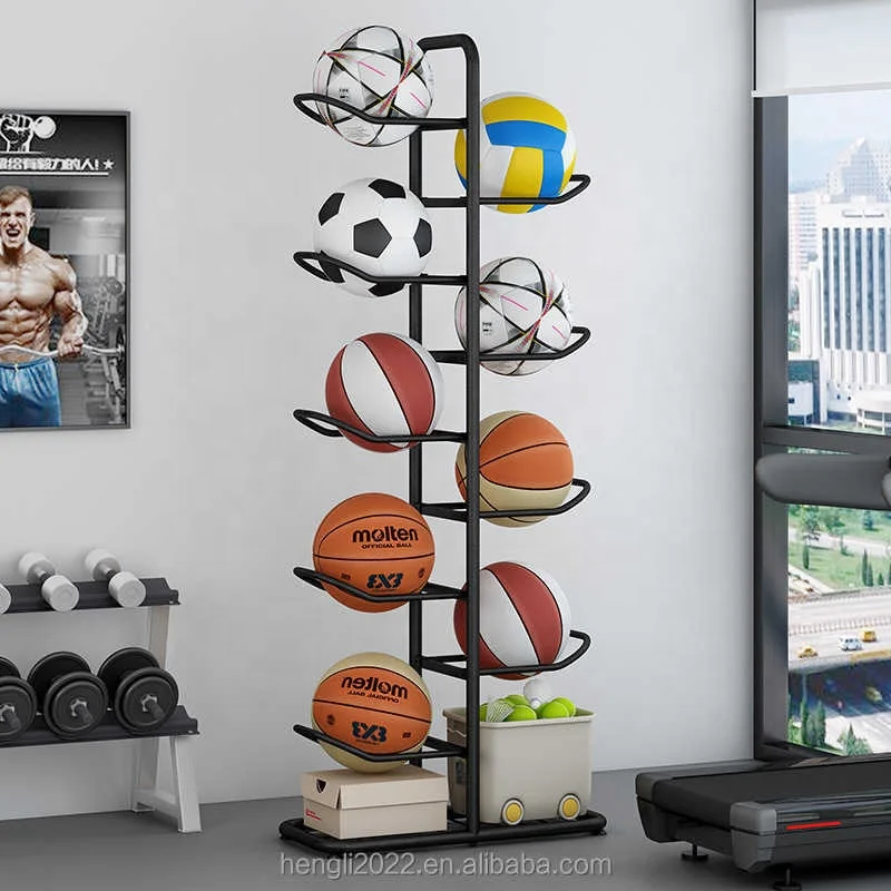 Rack de armazenamento de basquete, bola de brinquedo infantil doméstica, cesta de armazenamento de piso multicamadas, raquete de badminton de tênis de mesa, armazenamento
