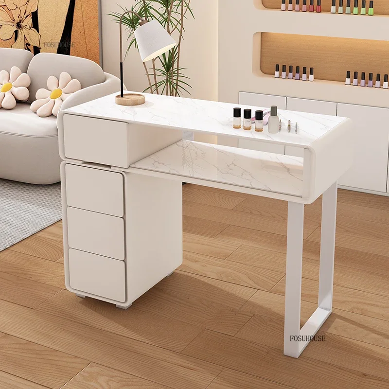 

Nordic Solid Wood Nail Table Luxury Glass Top Single and Double Manicure Table Salon Furniture Multi-functional Storage Cabinet