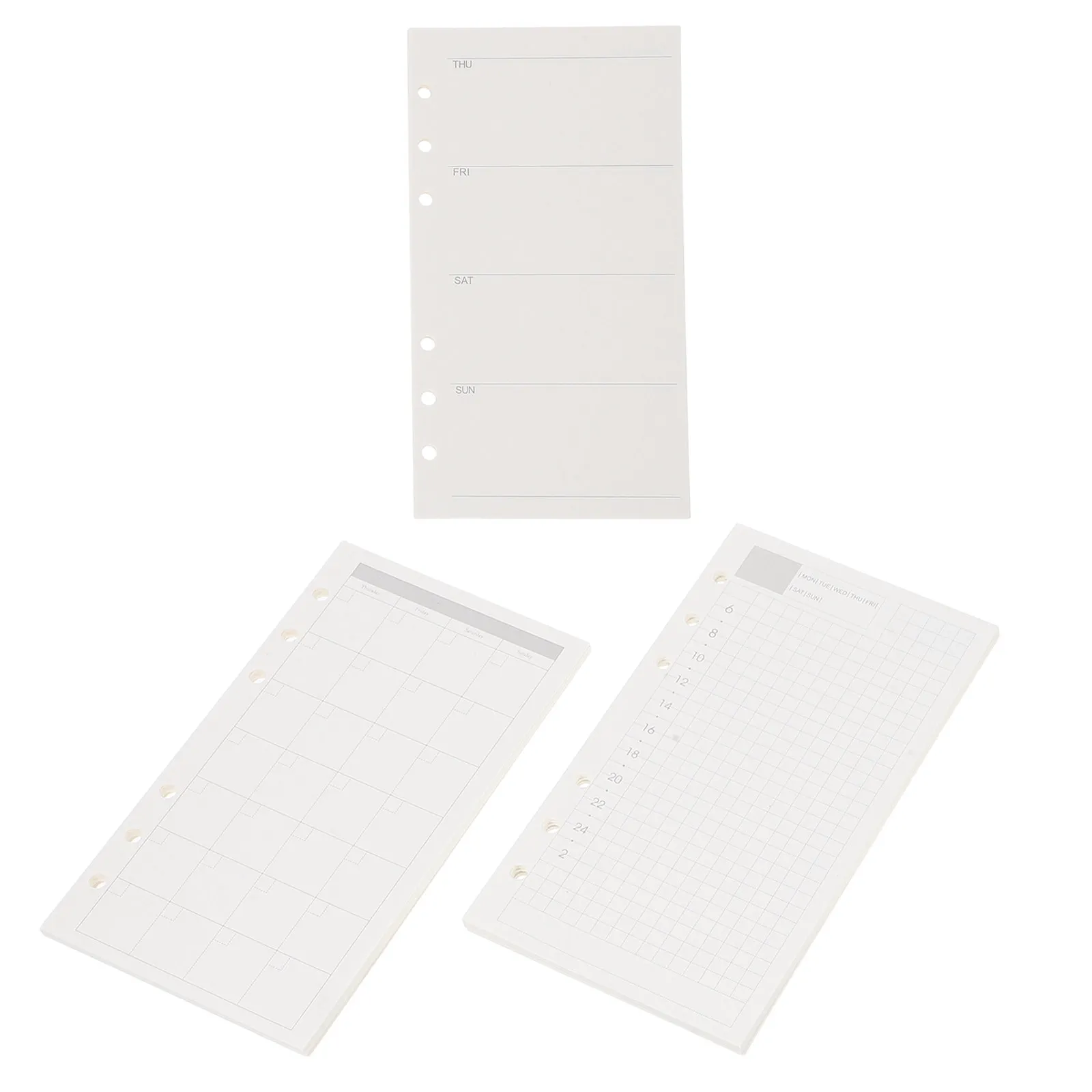 3Pcs A6 6-Hole Undated Planner Insert Refills Loose Leaf Paper Daily Weekly Monthly Layout Clear Minimalist Design No Ink Bleed