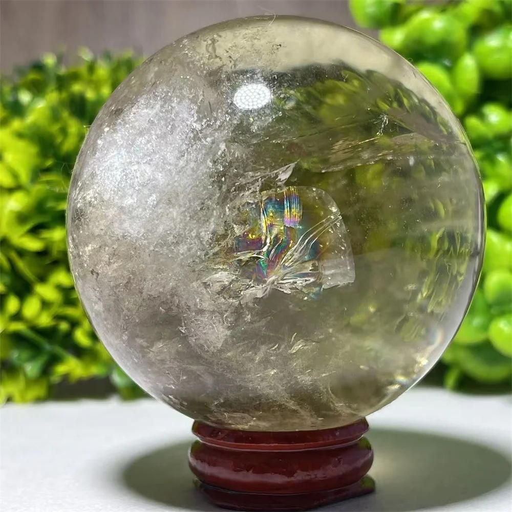 Citrine Quartz Stone Rainbow Fair flower Healing Natural Crystal Brazil Smokey Home DecoraitionSphere Rainbow Polished +Stand
