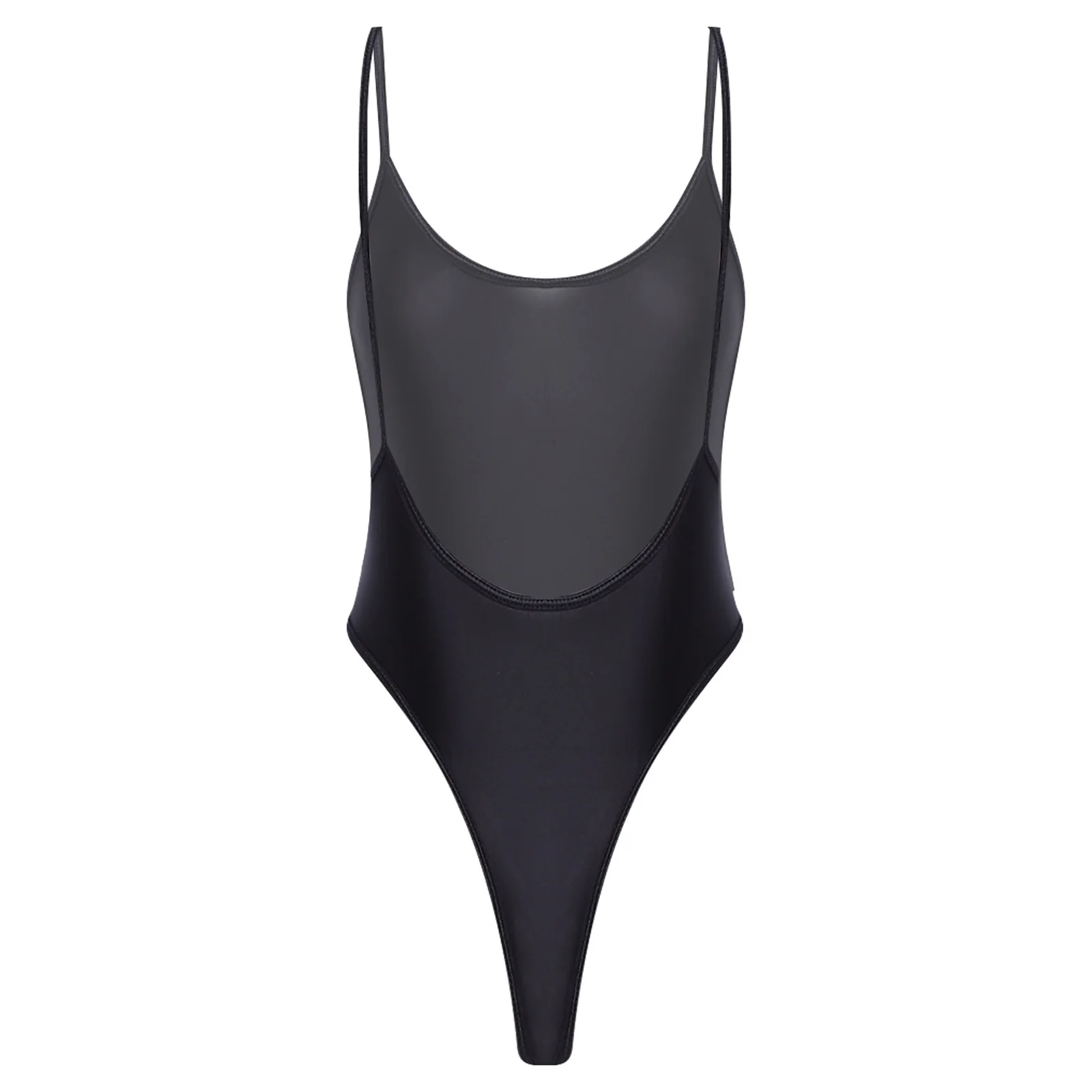 Ärmelloser, ölig glänzender, hochgeschnittener, dehnbarer Bodysuit für Damen, Badebekleidung, Nachtwäsche für Strand, Pool, Tauchen, Sonnenbaden, Nachtclub, Rave-Party