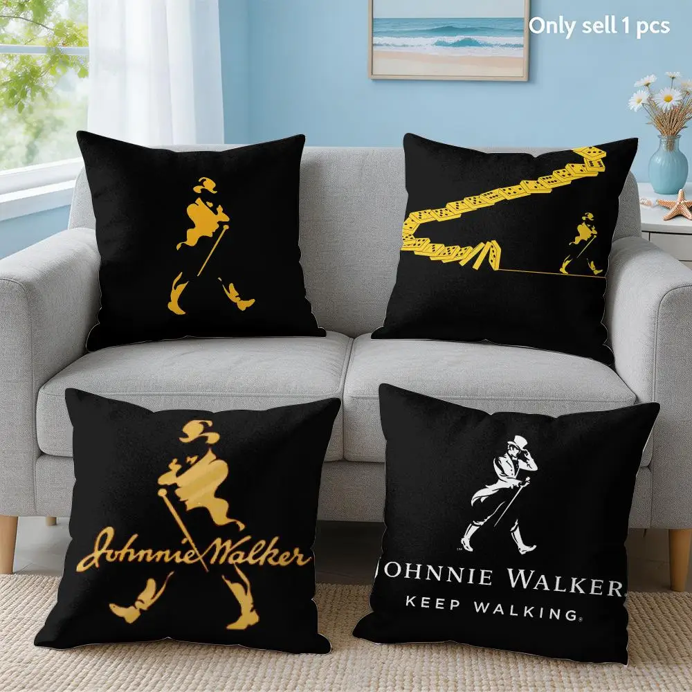 J-Johnnie W-Walker Logo Cushion Cover Soft Short Plush Throw Pillow Cover Hidden Zipper Cutecore Sofa Bedroom Home Decor