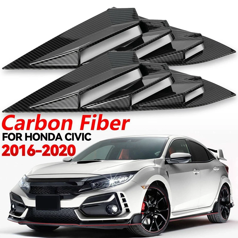 Untuk Honda Civic tipe R Hatchback 2016-20201 penutup Louver jendela ventilasi samping belakang potongan jendela segitiga warna serat karbon