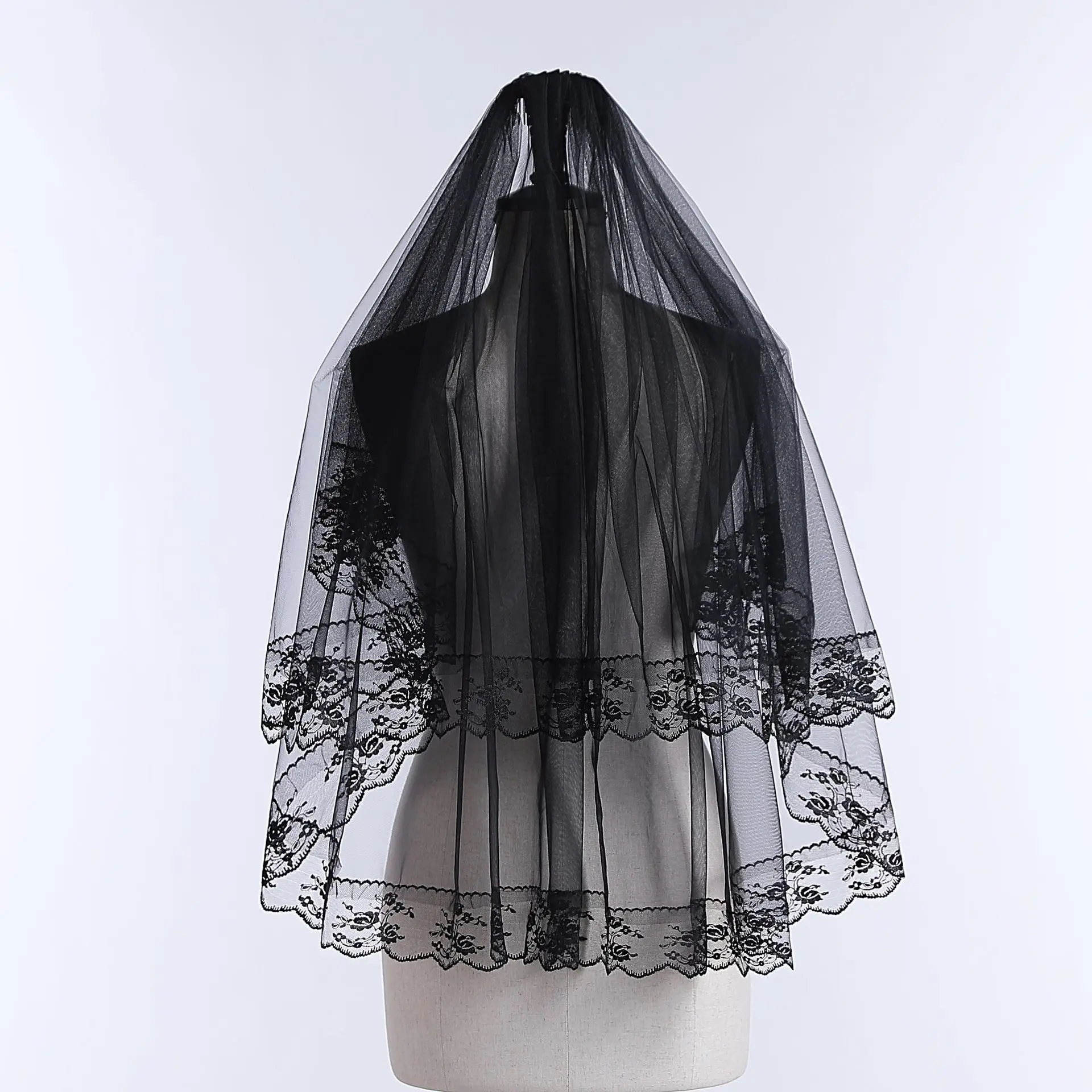 

Черная свадебная фата с расческой, свадебные аксессуары, фата с краями по индивидуальному заказу, двухслойная фата