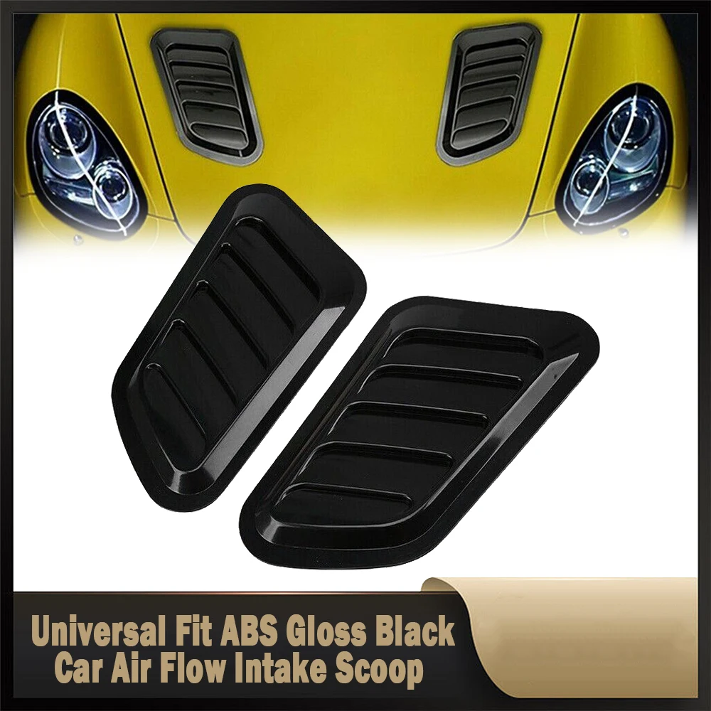 1Pair Universal Car Tuning Hood Glossy Black Air Flow Intake Decoration Hood Scoop Bonnet Vent Cover Stickers Decoration Styling