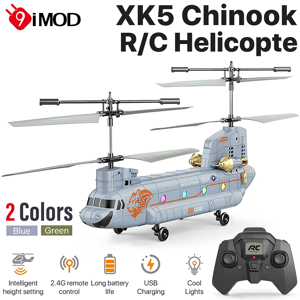 

9IMOD RC Helicopter XK5 Chinook Remote Control Aircraft 3.5CH 2.4G Smart Height Setting Simulation Four-Rotor Fighter Children