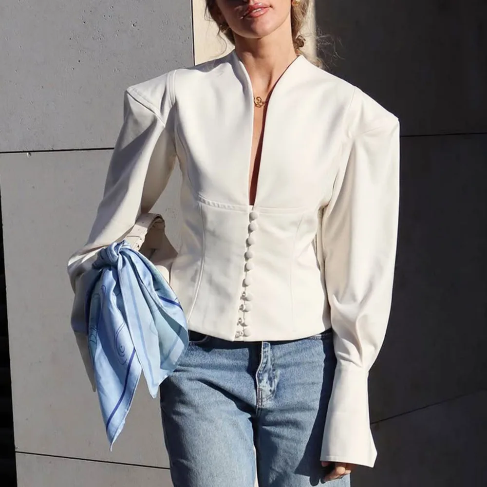 

Blifanbo Autumn V-Neck Long Sleeve Jacket Coat Women Elegant Fashion Slim Single Breasted Patchwork Button Female Jacket Coat