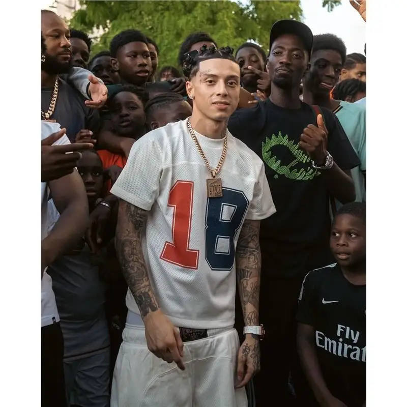 

Летний комплект свободного кроя: футболка с коротким рукавом и шорты UKDRIPDRILL в стиле хип-хоп с принтом, круглым вырезом и геометрическим узором