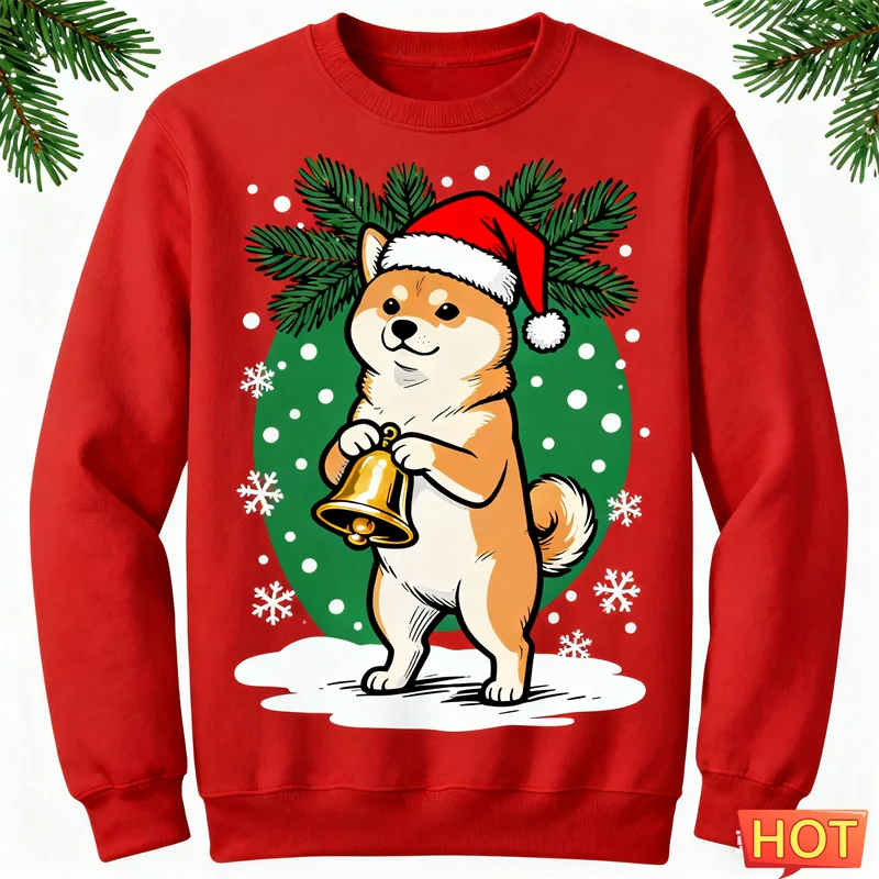 

Cute Shiba Inu Graphic Ugly Christmas Sweater For Men Trendy Crew Neck Dog 3D Printed Sweatshirts Loose Breathable Pullovers