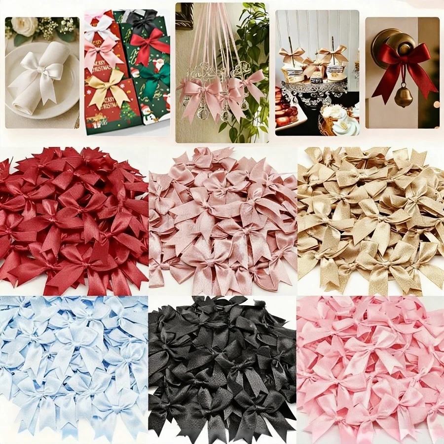 Mini nœuds en ruban de Satin de 2.5cm, 200 pièces, accessoires artisanaux de bricolage, enveloppe de fête de mariage et de noël, décoration d'emballage cadeau