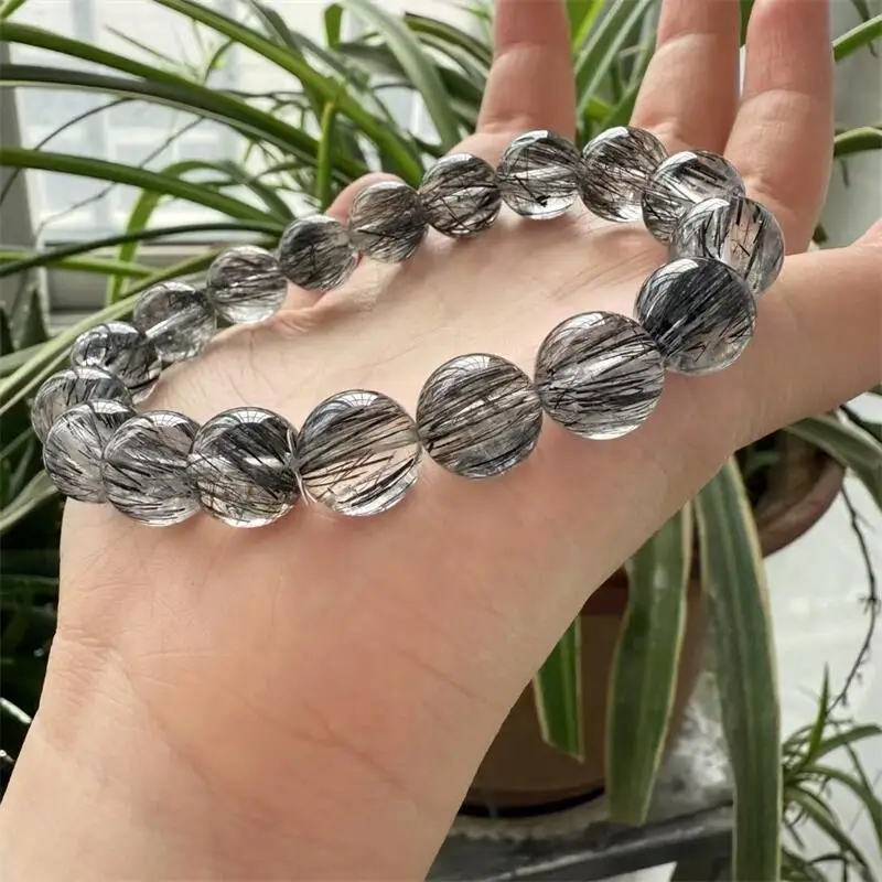 

Natural Black Hair Quartz Bead Bracelet Crystal Reiki Healing High Quality Gemstone Fashion Jewelry Gift 1pcs 8/10/11MM