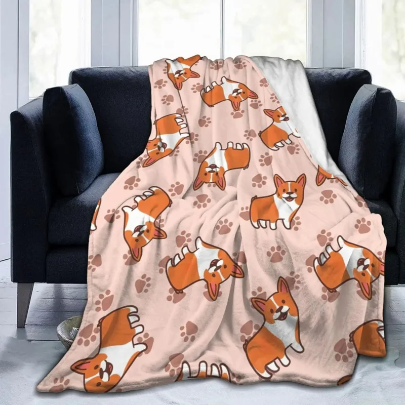 

Cute Corgi Dog Blanket Flannel Fleece Throw Blanket Birthday Gift Warm Lightweight Throws for Bed Couch Sofa Kids Adults