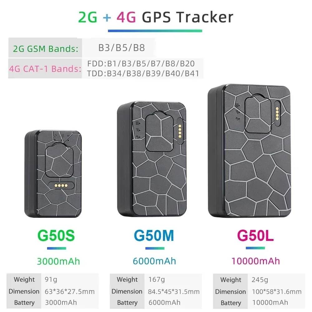 G50S GPS Mini Tracker 4G 3000MAh Waterproof Magnetic GPS Tracking Device For Vehicle Assets Person Real Time Tracking