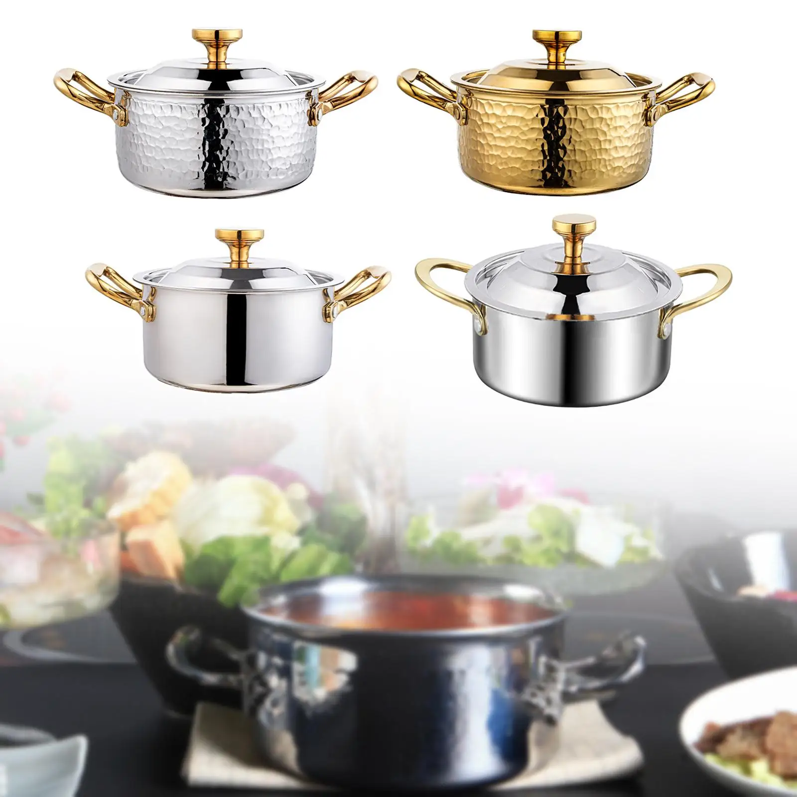 Stainless Steel Hot Pot Korea Ramen Pot Versatile Portable Ramyun Cooker Soup Pot for Home Family Gathering Catering Buffet