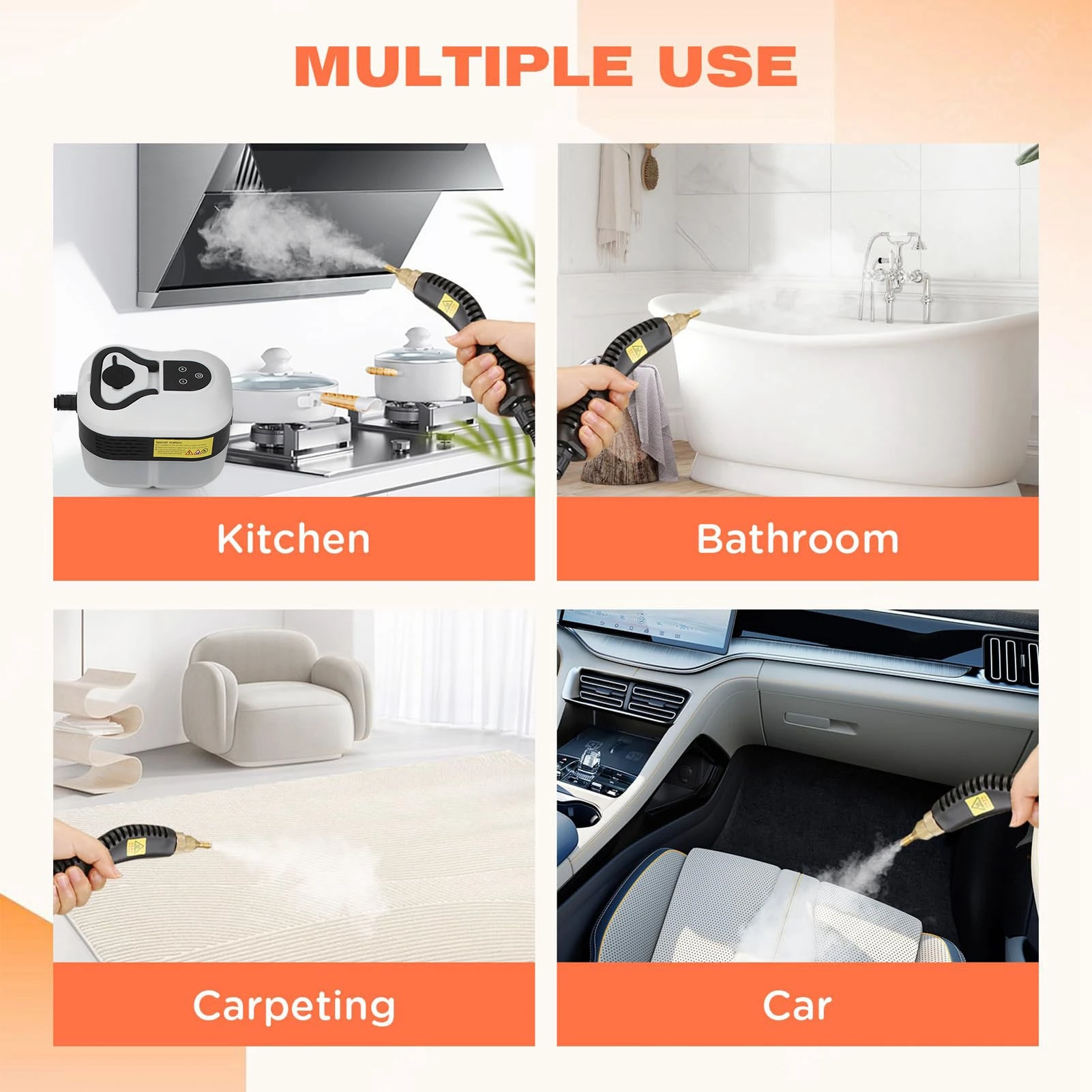 เครื่องอบไอน้ําแบบใช้มือถือ 50-210 มล./นาทีอเนกประสงค์แบบพกพาอุณหภูมิสูงแรงดันสําหรับเฟอร์นิเจอร์ภายในบ้านเสื้อผ้าโซฟา