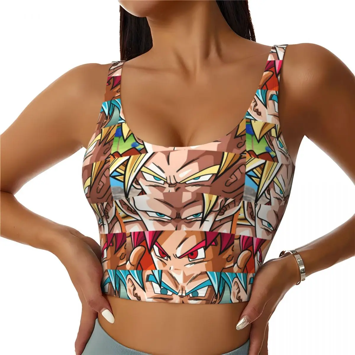 Sujetadores deportivos de alto impacto personalizados de Goku DBZ (cómic japonés) para mujer, tops cortos sin costuras de Super Saiyan para entrenamiento y running