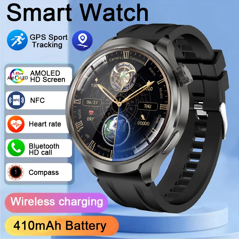 

Новые часы 4 Pro GPS Smartwhatch Мужчины 1,85 дюйма 360*360 AMOLED Экран NFC Компас ЭКГ Спорт Водонепроницаемые Bluetooth Вызов Смарт-часы