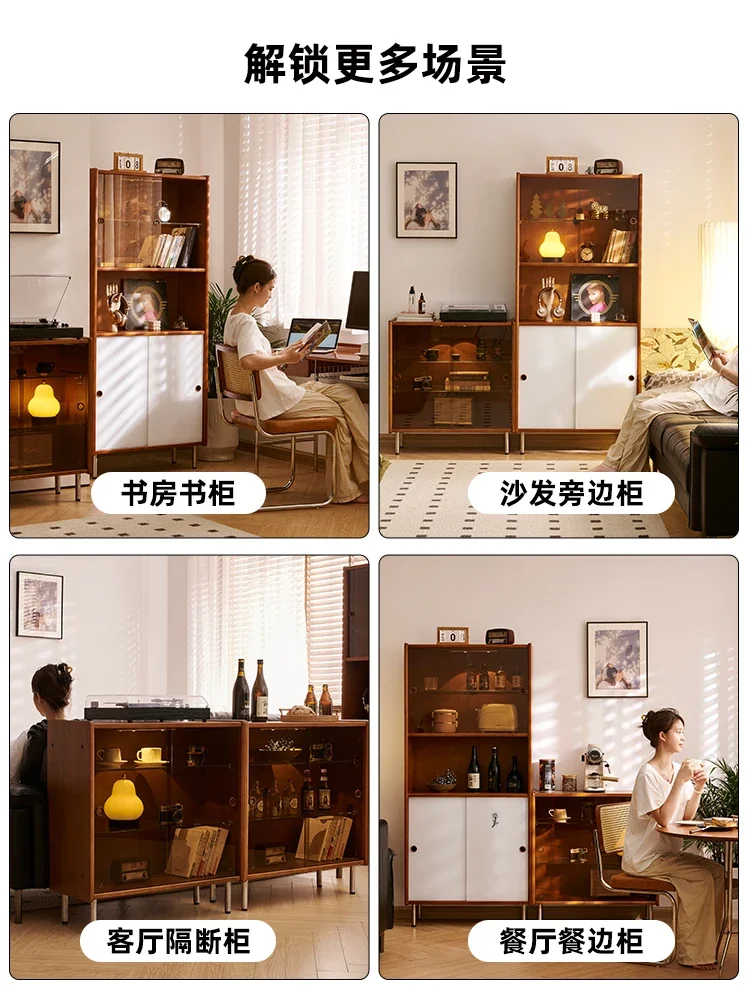 Vintage solid wood bookcase Nordic household combination floor-to-ceiling bookshelf Japanese style storage display sideboard